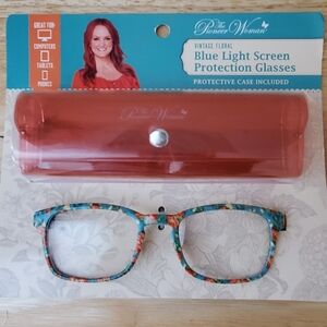 Pioneer Woman Blue Green Floral Blue Light Protective Glasses & Case NWT